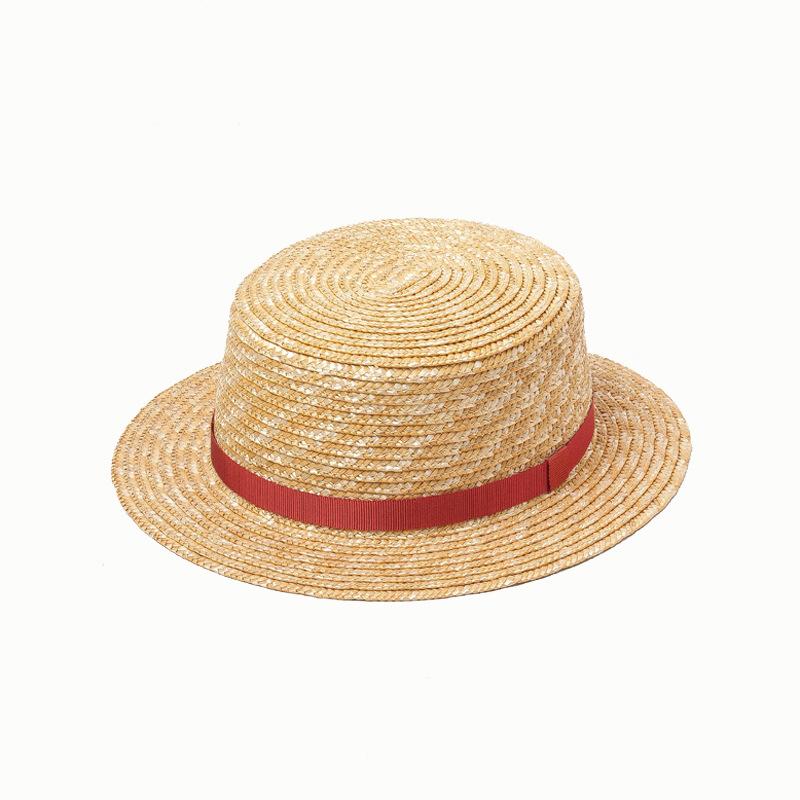 X206  New Narrow-tie Children's Wheat Straw Flat Rice Cap Travel Holiday Beach Sunscreen Cap Shade Top Hat  Baby Girl Hat