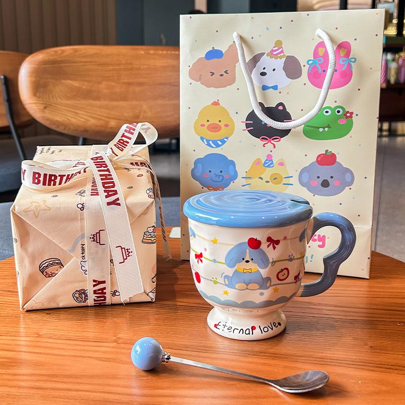 Dárkový hrnek na kávu s kresleným štěnětem, dívčí hrnek na pití vysoké hodnoty, pár, dárková krabička na festival Qixi