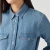 Levis Leinen- und Denim-Serie Einfach Bequem Vielseitig Denim Spitzkragen Langarmhemd Damenhemden Mittelblau 16786-0105