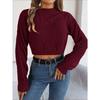 Autumn/Winter Casual Solid-Colour Cable-Knit Long-Sleeved Pullover with Cropped Hem for Women