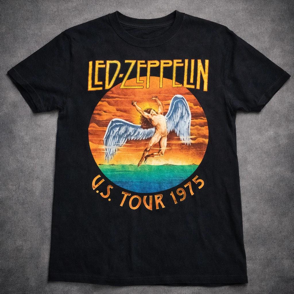 Led Zeppelin 1975 US Tour Shirt Mens M Black Icarus Band Tee 3XL
