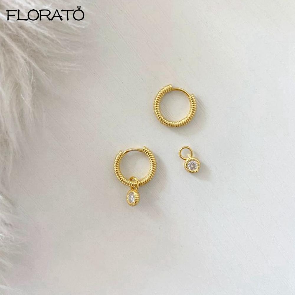 Ins Minimalism Chain Tassel Round Zircon Drop Earrings 925 Sterling Silver Needle Small Hoop Earrings for Women Fashion Jewelry