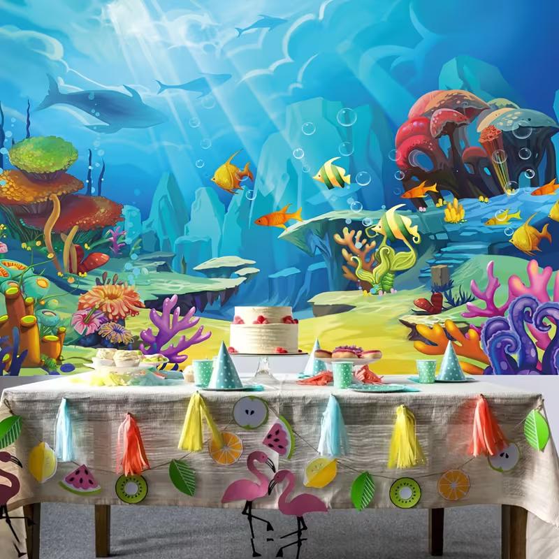 2D Unterwasserwelt Kulisse Zeichentrickfische Korallenriff Foto Hintergrund