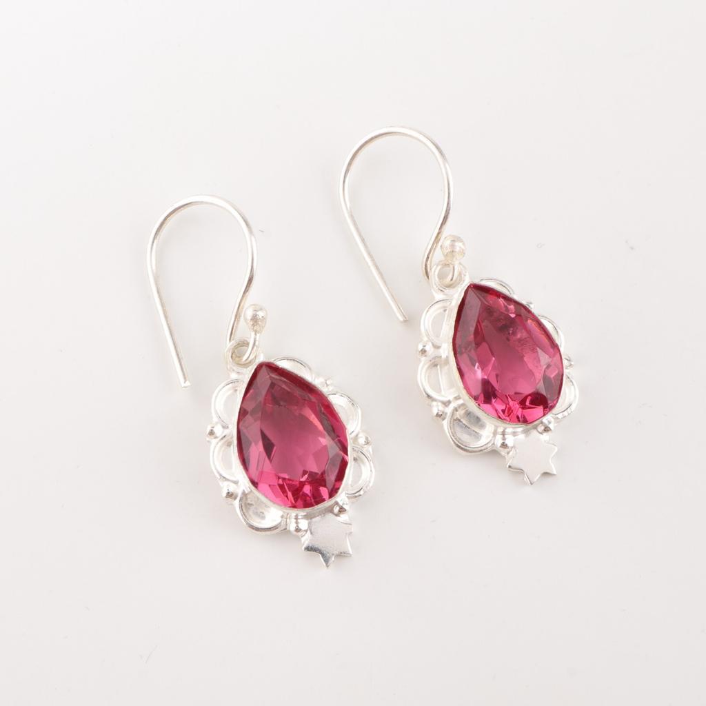 Pink Tourmaline Gemstone Earrings 925 Sterling Silver Jewelry Anniversary Gift EE-163-16