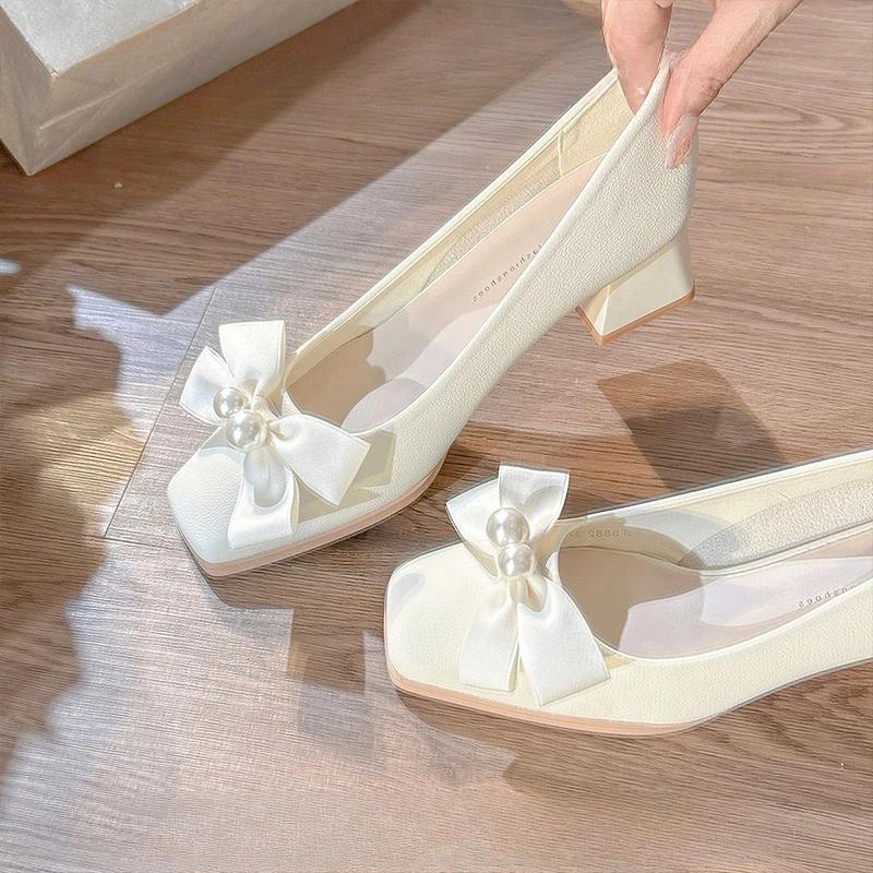 Fashion Women Bow High Heels Sandals Dress Summer Elegant Chunky Shoes  Fashion Square Toe Pumps 2025 Trend Brand