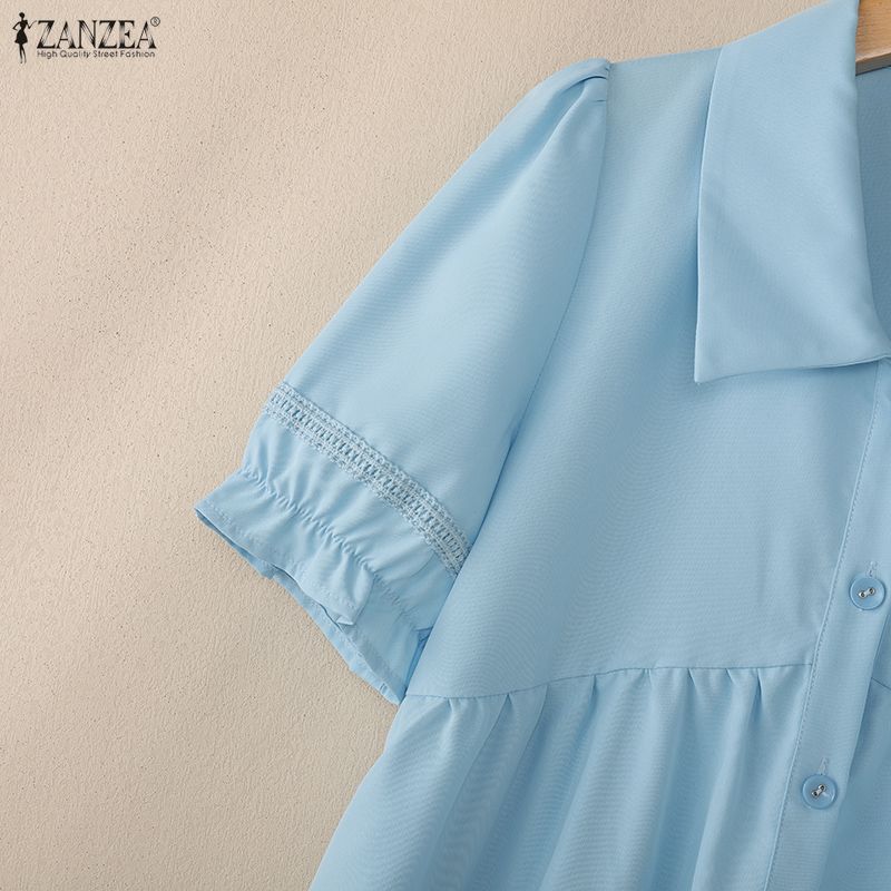 ZANZEA Women Casual Turn Down Collar Summer Short Sleeve Dress