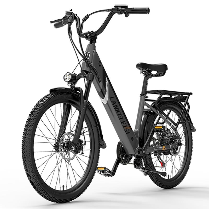 LANKELEISI Bicicleta Elétrica ES500 Pro Motor de 500W, Bateria 48V 16Ah, Autonomia 100KM, 32KM/H, À Prova d'Água IP54, Pneus 24*2.4 Polegadas E-Bike
