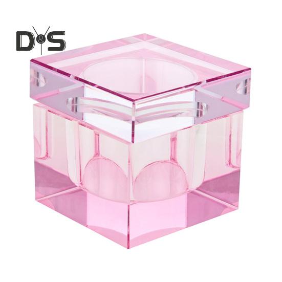 

Хрустальное стекло на 1 унцию, чашки для тарелок с крышкой для дизайна ногтей, акриловый держатель для жидкой пудры, стеклянная банка, устойчивый к разливу, дизайн квадратного куба, уход за маникюром розовый