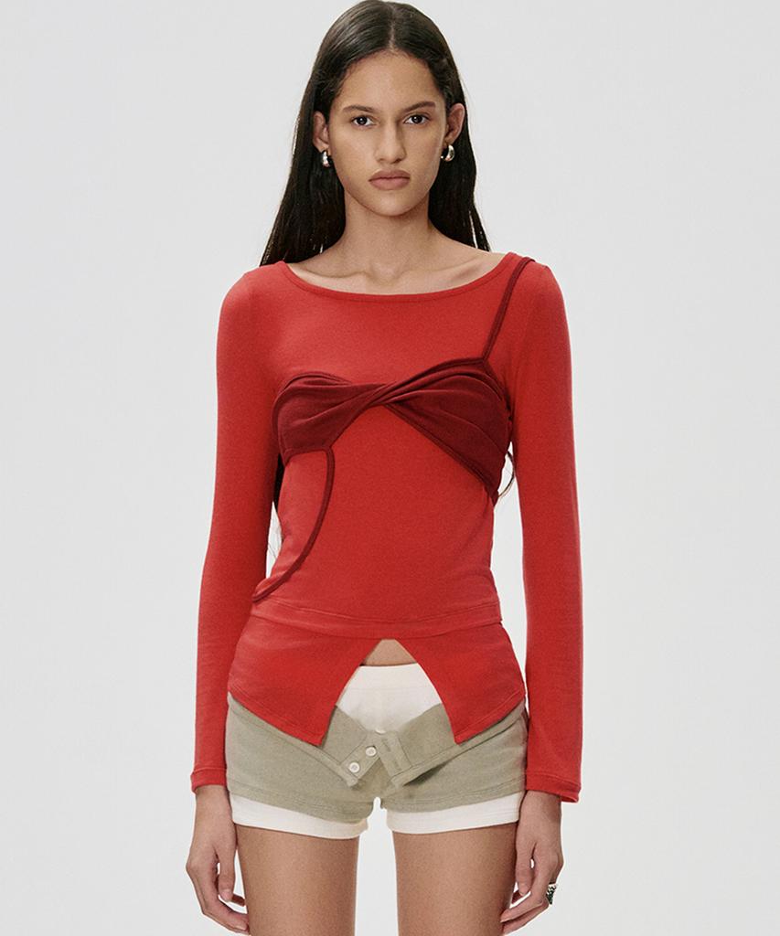 KIMZISU Twisted Bra Layer T-Shirt_Red
