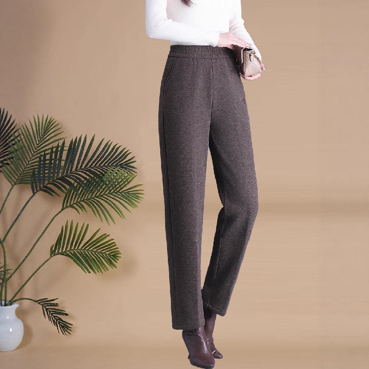 

Women s Multicolor High-Waisted Fleece-Lined Herringbone Straight-Leg Pants with Elastic Waist and Slant Pockets 4XL (65-72.5 kg)