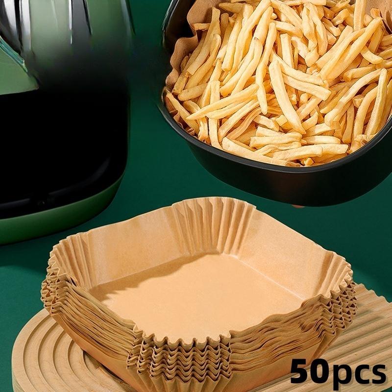 

50/100 шт. бумажные подкладки для фритюрницы с антипригарным покрытием для фритюрницы, пергаментные бумажные подкладки для выпечки, бумажные фильтры для кухонной фритюрницы, микроволновой печи 50-pcs