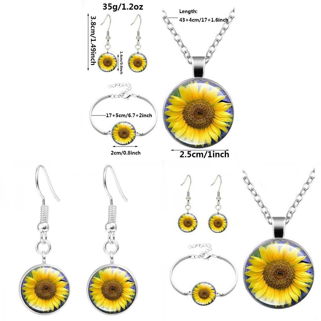 Vintage Sonnenblumen Schmuckset Mit Legierung Anhänger Kette Ohrringe Für Damen