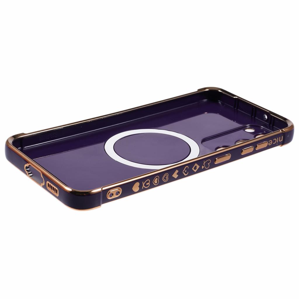 For Samsung Galaxy S23+ Case Compatible with MagSafe Electroplated TPU Phone Cover Hollow Love Hearts