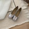 Casual ballet flat bottom small fresh versatile gray bow with soft bottom square head shallow mouth single shoes