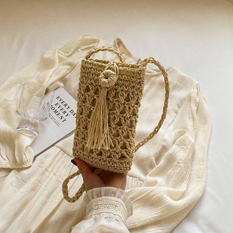 

Female Vintage Crossbody Phone Bag Straw Rope Hand-woven Vacation Mini Purse Women Casual Mobile Phone Pouch Streetwear