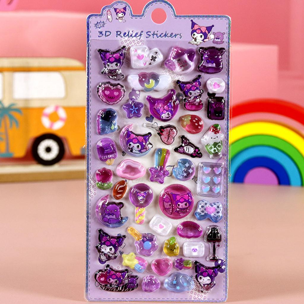 1/8Pcs 3D Relief Stickers Sanrio Hello Kitty Kuromi Cute Cartoon Crystal Sticker Handmade Diy Hand Decals Gifts