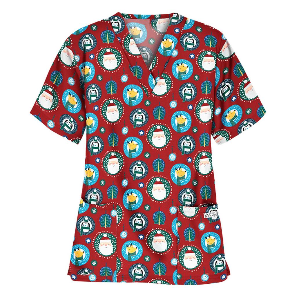 Women Short Sleeve V-neck Tops Working  Christmas Thanksgiving Blouse