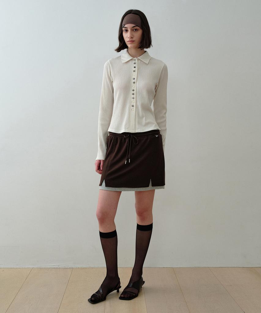 Simeteuligpeosenteu Knitlike Layered Mini Skirt / Brown
