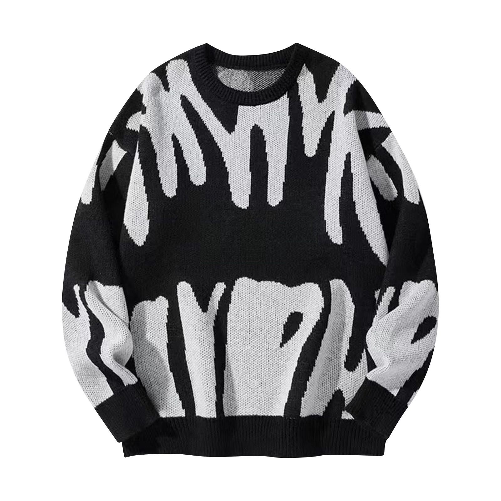 

Unisex Contrasting Round Neck Sweater Retro Loose And Trendy Couple s Knit Sweater XL білий