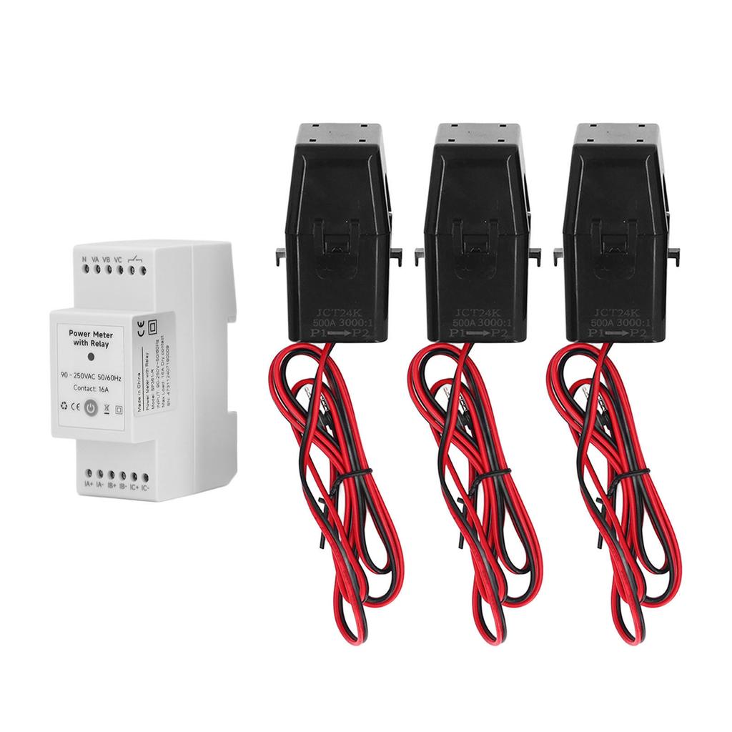 WiFi Eenrgy Meter with 3 CT Clamp Built in Relay 3 Phase 4 Wire KWh Power Electricity Monitoring Meter 90 250VAC