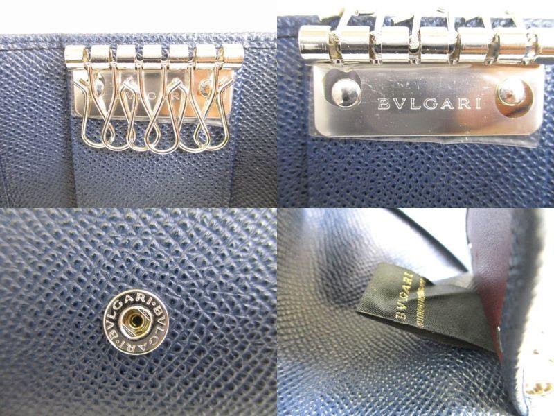 Authentic BVLGARI Navy Blue Leather BVLGARIBVLGARI 6 Pics Key Cases #9681  Refurbished