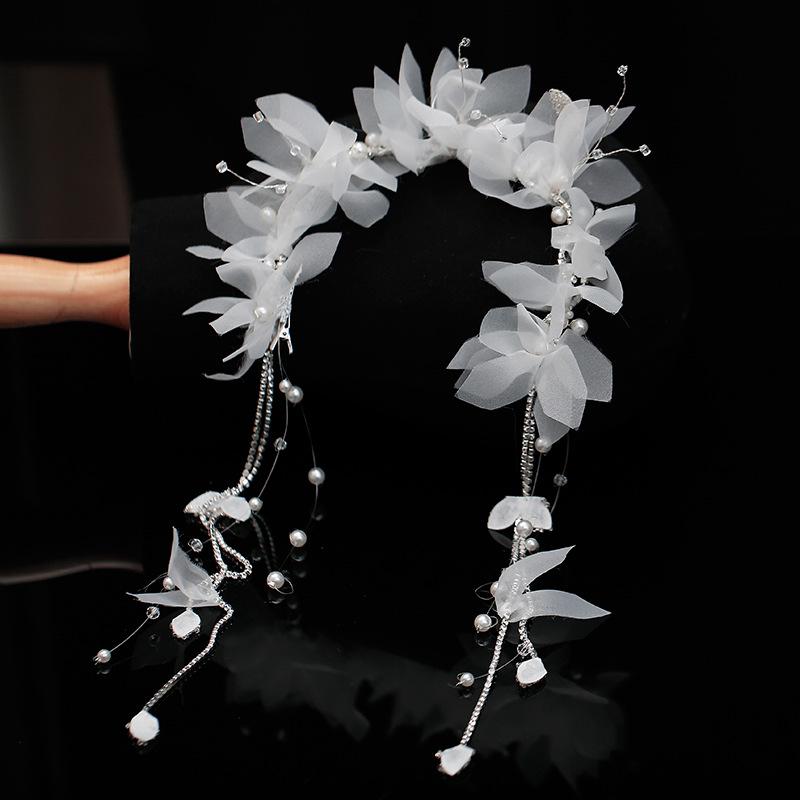 

Сказочный свадебный ободок с цветами и кисточками в стиле Мори: Шелковая марлевая головная повязка для свадебной церемонии