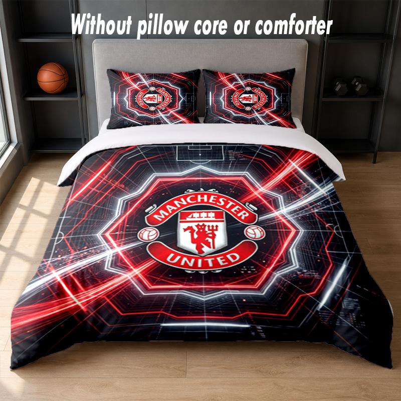 Manchester United Design Bed Bedding Set 1 Duvet Cover + 2 Pillowcases Soft Breathable Household Bed Linens