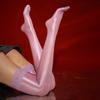 Pink Purple White Floral Lace Top Silicone Hold Up Thigh High Stockings 80D Oil Shiny Party Socks Hot Pole Dance Clubwear