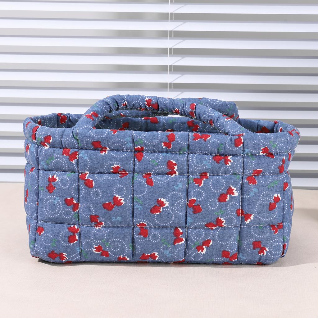 Floral Quilted Baskets with Handles Collapsible Floral Laundry Hamper Portable Folding Storage Basket for Household Kitchen