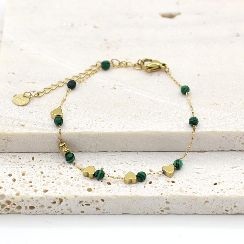 Romantic Heart Malachite Gold Stainless Steel Women's Bracelet: Simple, Fresh, Elegant Style