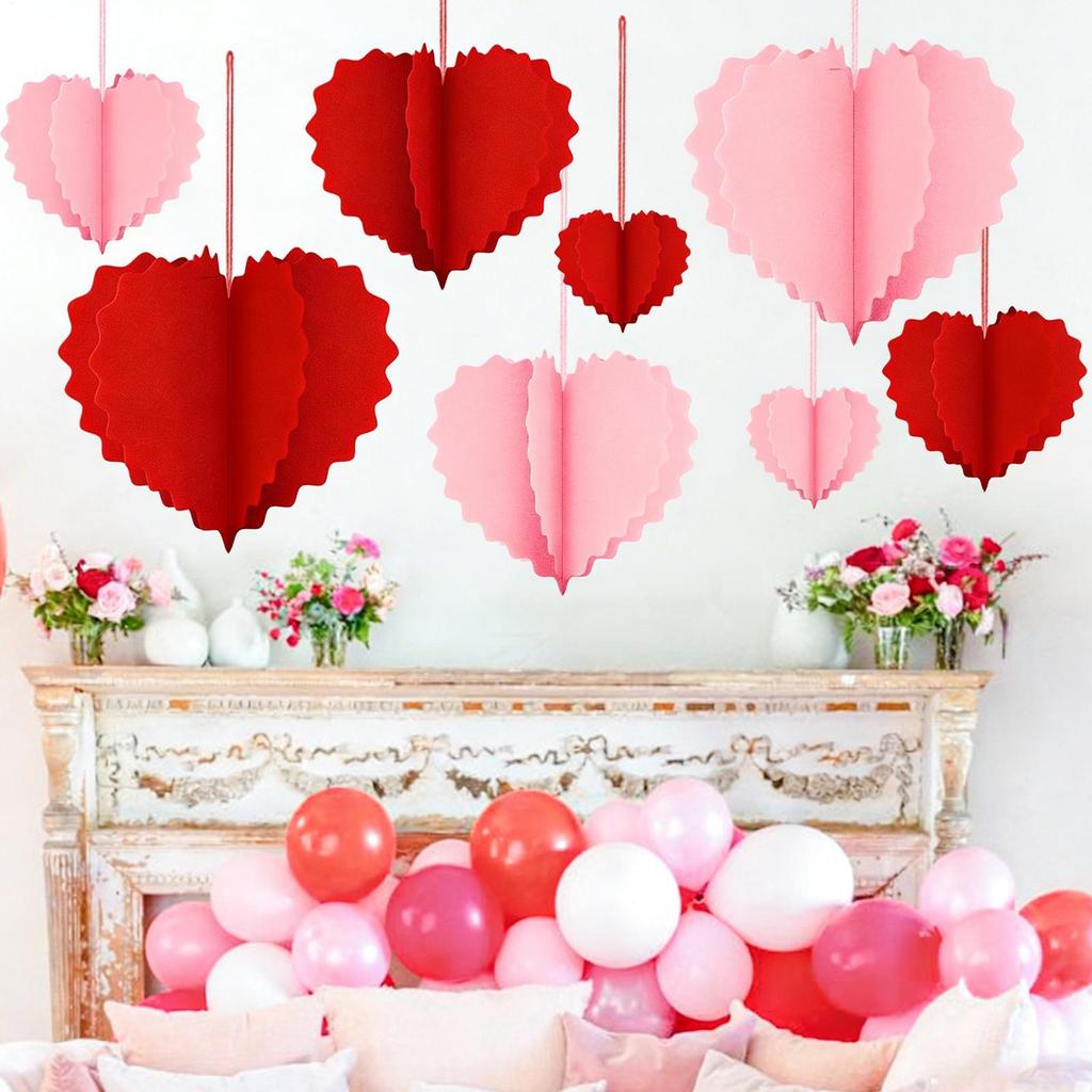 Valentines Heart Ornaments Love Shape Paper Holiday Pendant Heart Ceiling Ornaments For Valentines For Indoor Outdoor