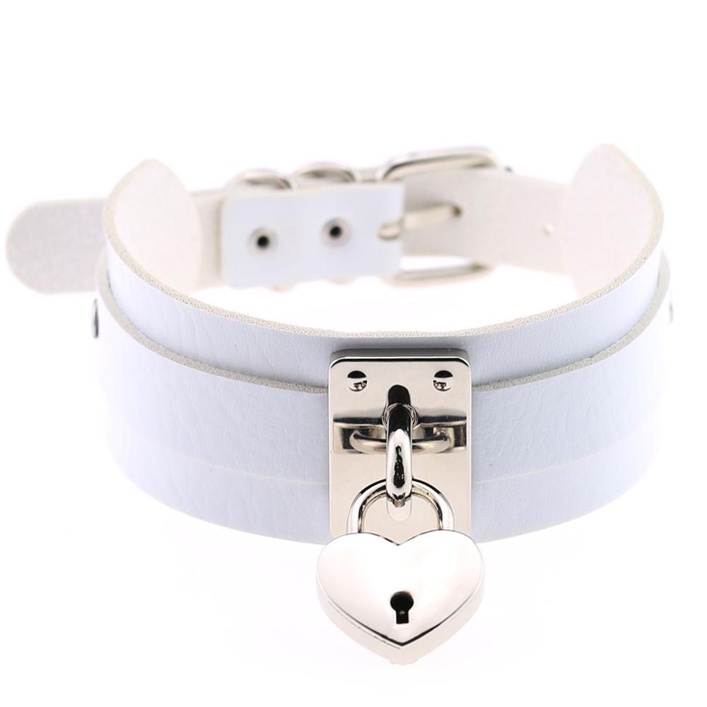 Heart Choker Necklace For Women lock Collar Leather Chockers Goth Punk Jewelry