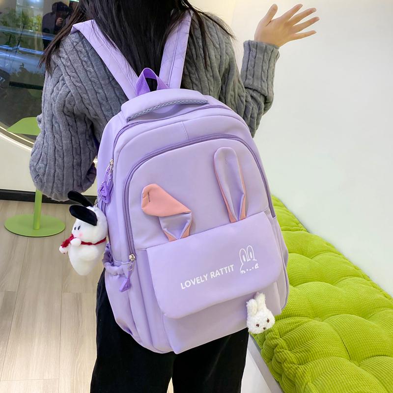 Fyra-delad ryggsäck för damer Kaninöra Elevens skolväska Stor kapacitet Ryggsäcksskydd Ryggsäck