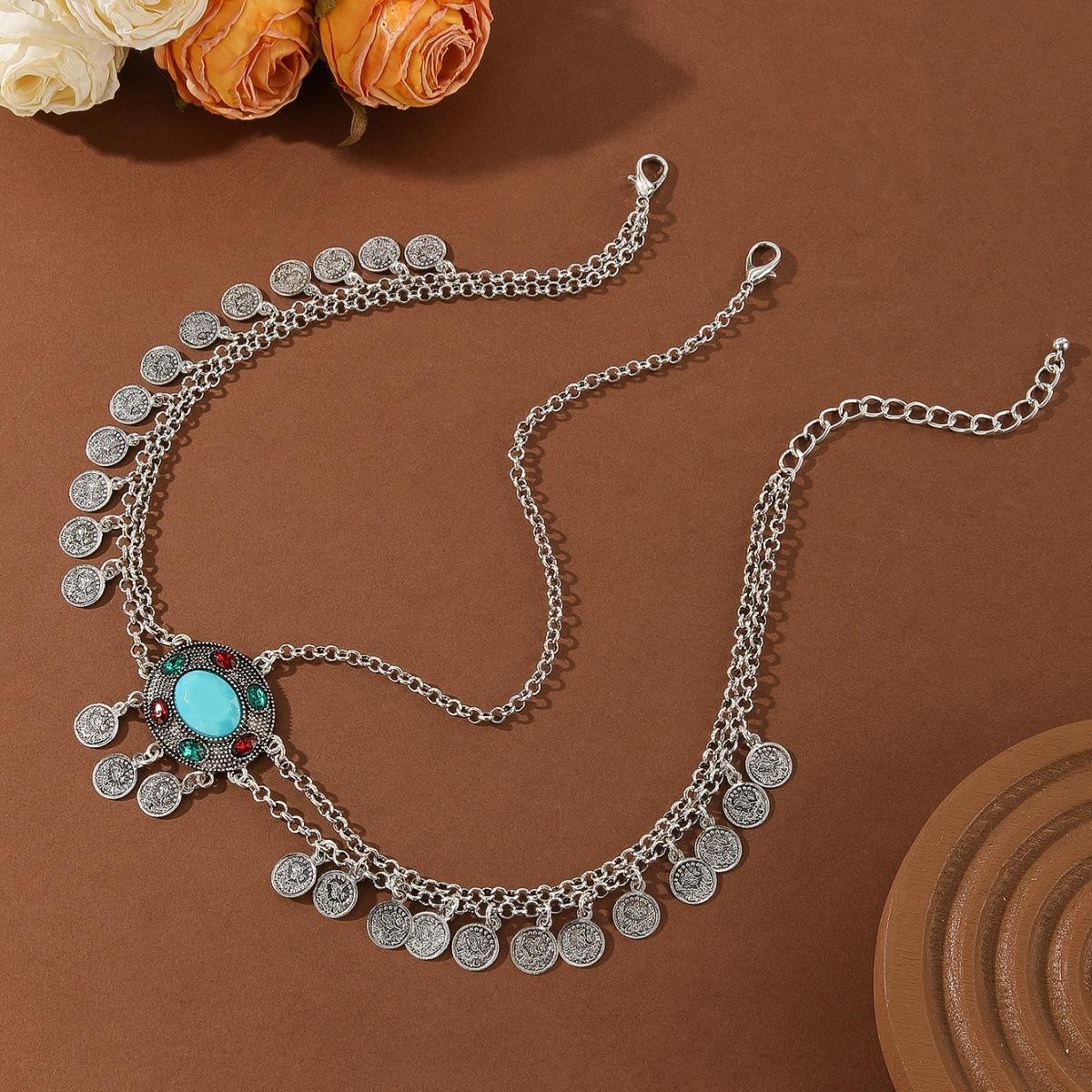 Ethnic Style Exotic Style Antique Silver Coins Tassel Ladies Hair Chain Ethnic Characteristics Travel Photo Accessories Head Chain