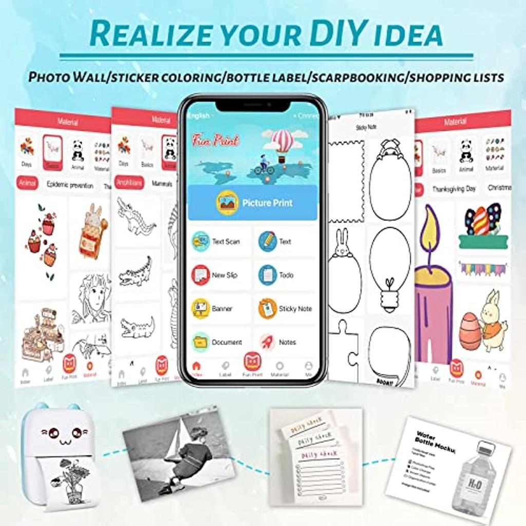 Mini fotografická kapesní tiskárna Přenosná tepelná 57mm samolepka bez inkoustu Bezdrátový přenosný papír BT 200 dpi Tiskový stroj Android IOS