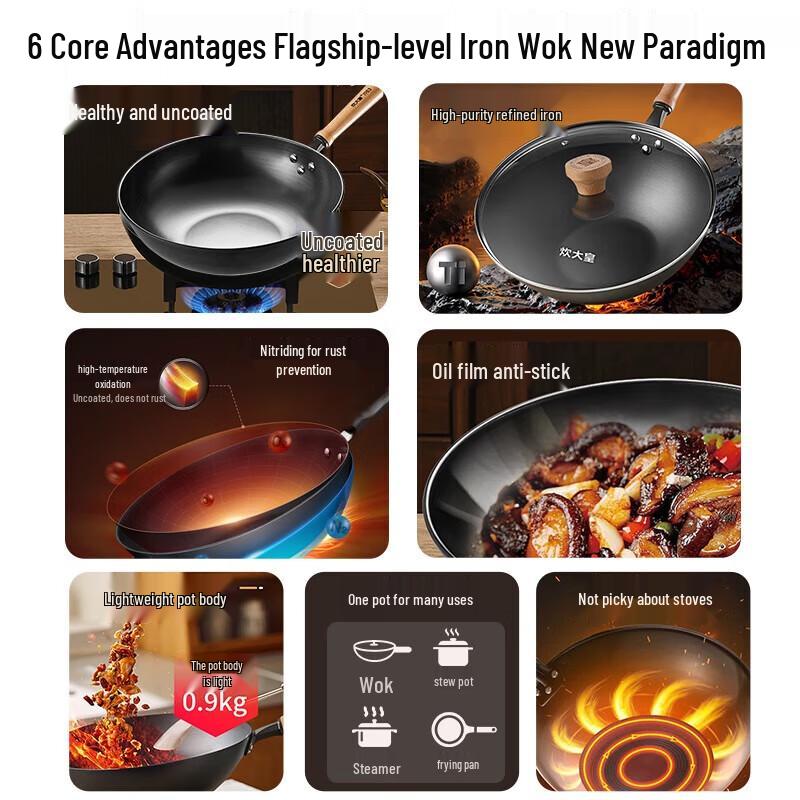 COOKER KING 30cm Uncoated Fine Iron Wok