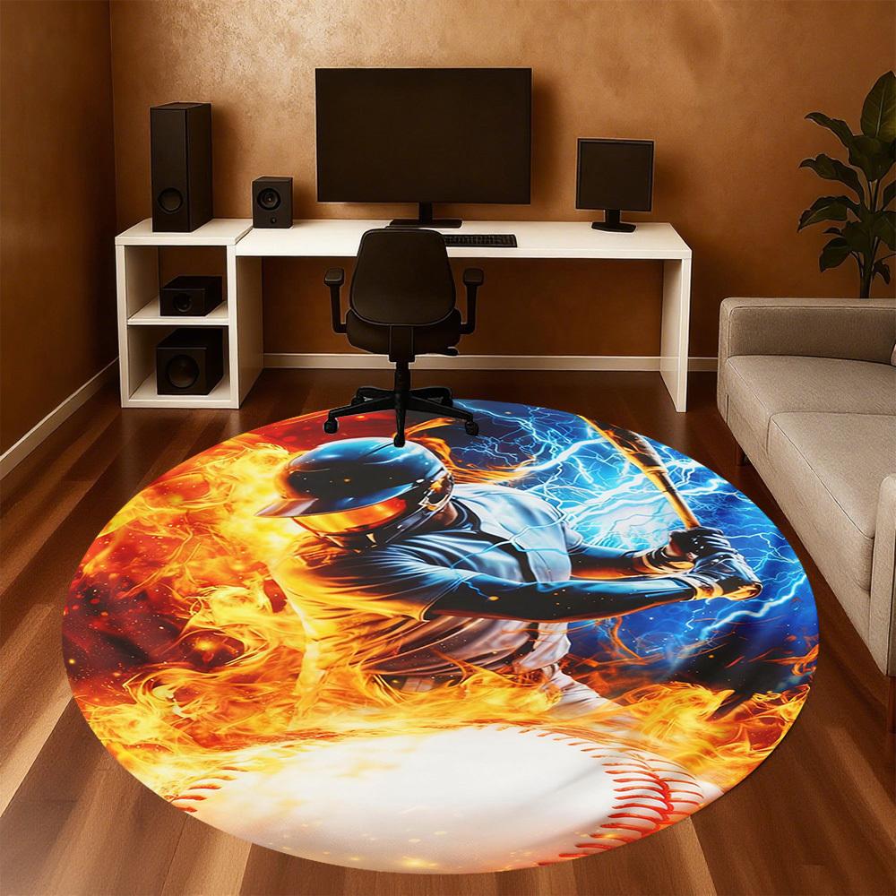 1PC Fire Lightning Round Chair mat Area Rug - Non-Slip, Floor Mat for Office, Bedroom, and Indoor Decor -Gift D1127250