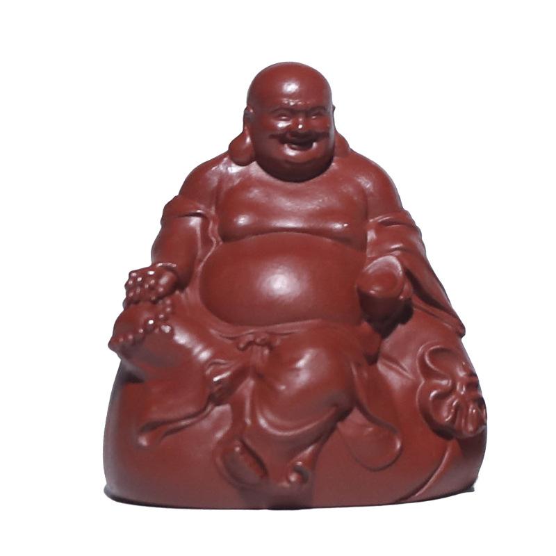 Fioletowa Piaskowa Pet do Herbaty Budda Maitreya Bogactwa Mała Ozdoba Figurka Rzeźba Buddy Wkładka na Kadzidło Ceramiczne Rzemiosło