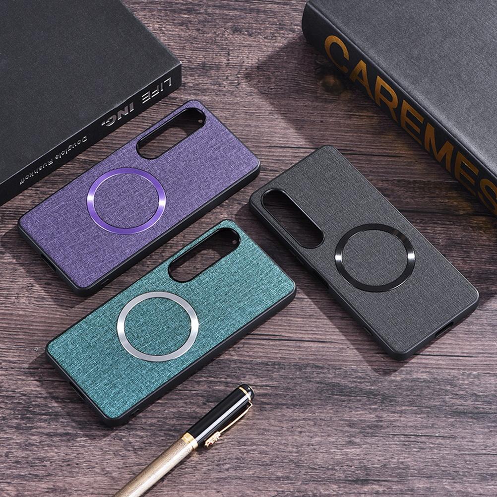 Capa Magnética de Couro Liso Magsafe Para Sony Xperia 1 VII Xperia 10 vi 1 vi 10 V 5 V 1 V 1 IV 5 IV Capa de Tecido para Carregamento Sem Fio