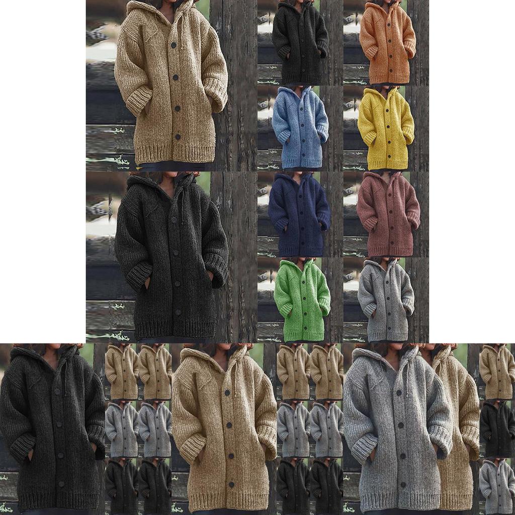 Super Cozy Plus Size Womens Hooded Knitted Cardigans Jumper Sweater Winter Jacket