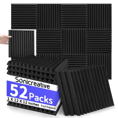 52 kusů levných akustických pěnových panelů 1 x 12 x 12 palců, velké zvukotěsné pěnové panely, stěny, klínové zvukotěsné stěnové panely Acou