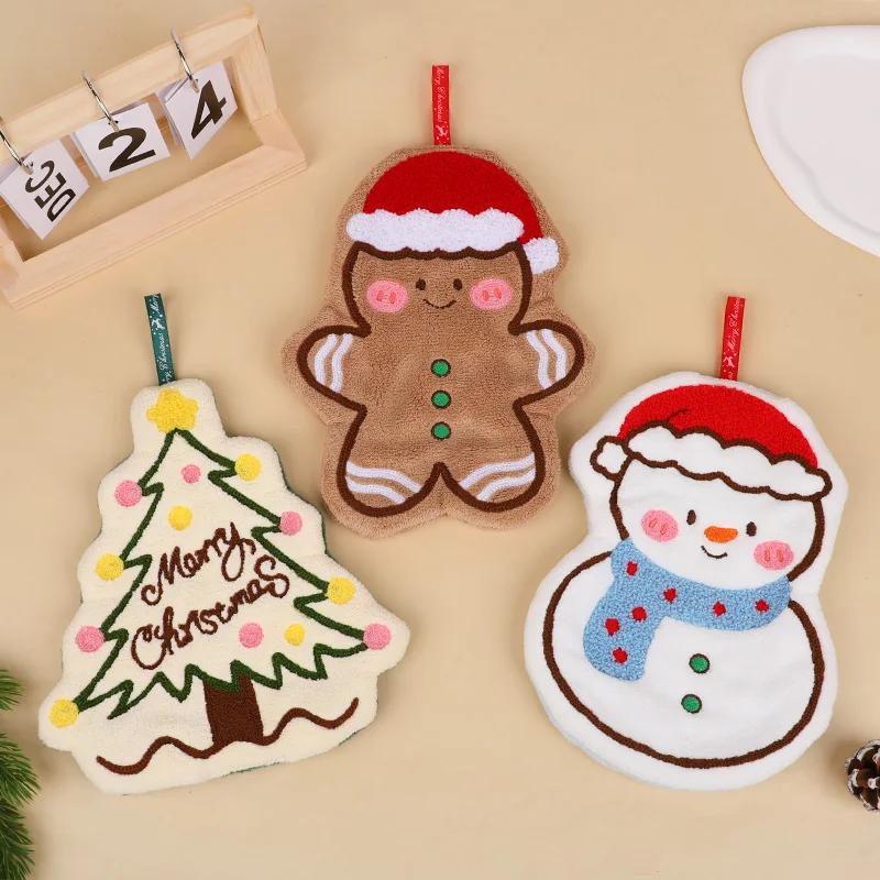 1/3Pcs Christmas Coral Fleece Hand Towels for Kitchen Bathroom Cartoon Gingerbread Man Snowman Tree Design Towel New Year Gifts