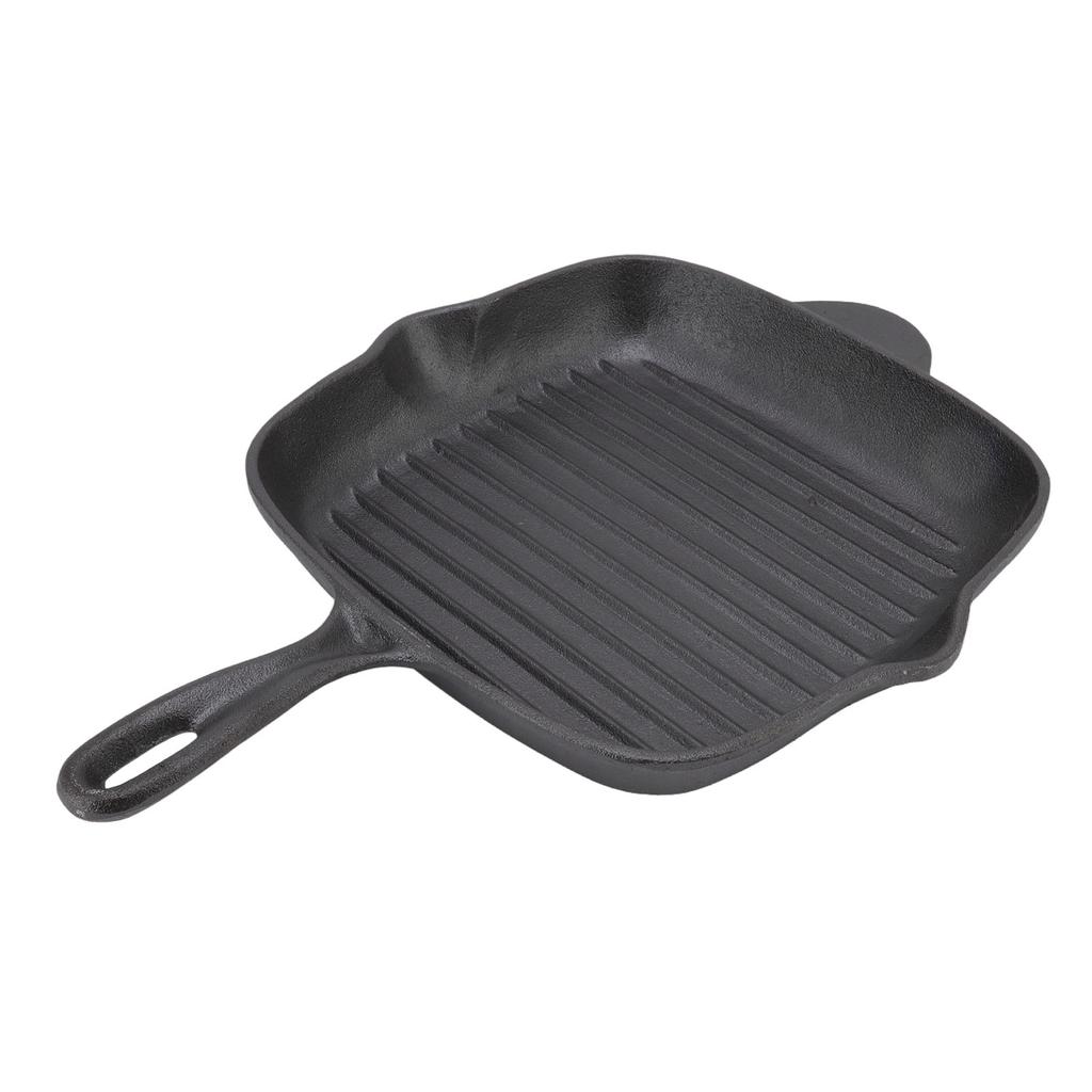 Cast Iron Grill Pan Large Capacity Double Outlet Quadrate Steak Bacon Pan for Home Camping Panic