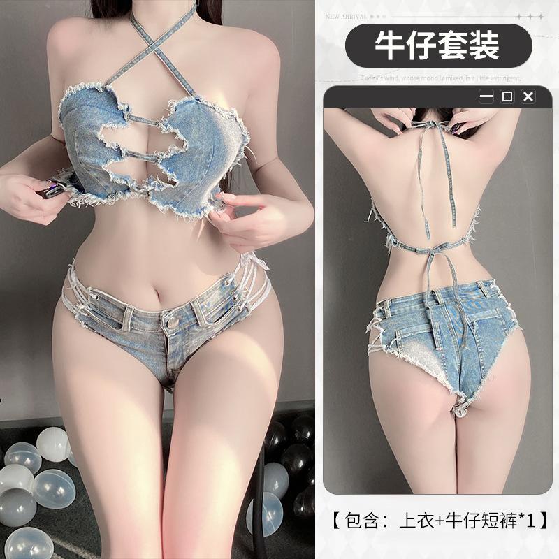 

Сексуальное нижнее белье страсть свободная горячая искушение кровать флирт джинсовые шорты комплект 8 M size (80-50 kg)