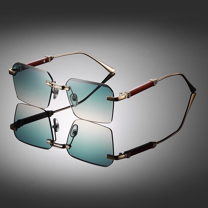 Men s Frameless Metal Sunglasses - Trendy European/American Style with Retro Driving Lenses, Square Design, Multiple Colors Available.