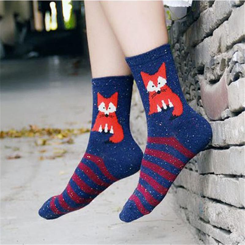 Koreanische Dicke Wolle Damen Mädchen Crew Socken Herbst Winter Von Harajuku Tier Fuchs Wolf Gestreifte Socken Lieblich Süß Weihnachten Dropship