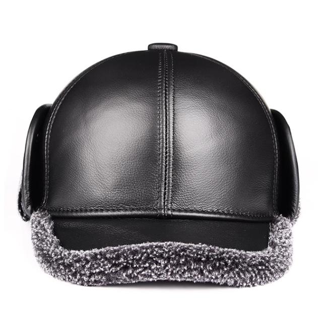 Herren Winter Verdickte Lederhut mit Ohrenschutz für ältere Menschen