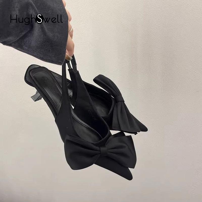 Fashion Elegant Silver Side Bowknot Slingback Sandals Woman Chic Point Toe Kitten Heel Stiletto Pumps Ladies Eveing Party Dress Shoes