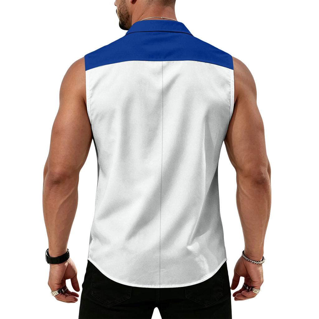 Men's Workwear Lapel Button-Down Vest Shirt - Lightweight Sleeveless Top