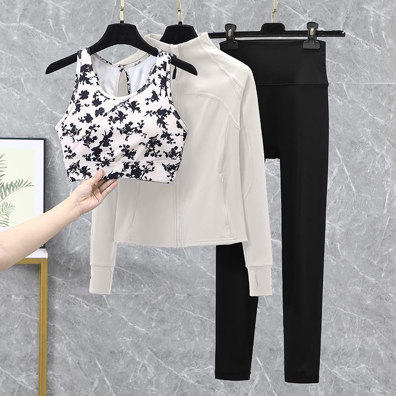 Damski strój do jogi i biegania z wysokim stanem, szybkoschnący - Podnoszący biodra, zestaw fitness na wiosnę/jesień